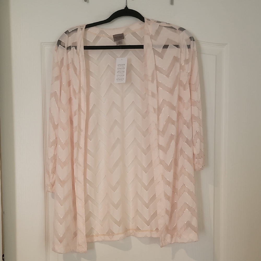 NWT Chico's Sheer Chevron Cardigan. Light Pink Color. Perfect For Layering.